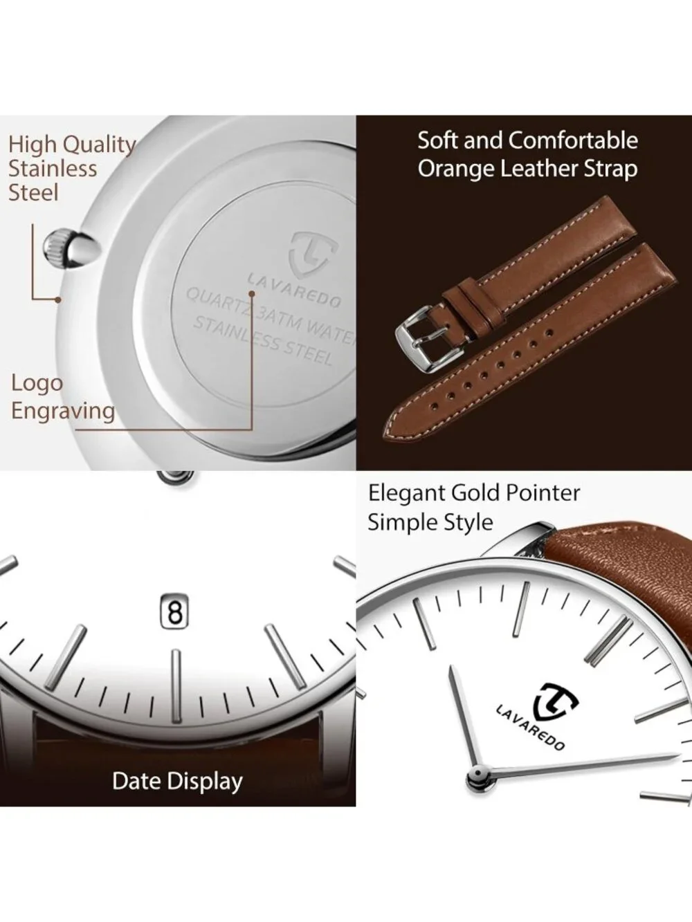 Mens White Dial Brown Leather Strap Analog Minimalist Fashion Simple Wrist Watch
